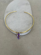 Collier Torque en laiton-Pendentif verre facette violet/bleu