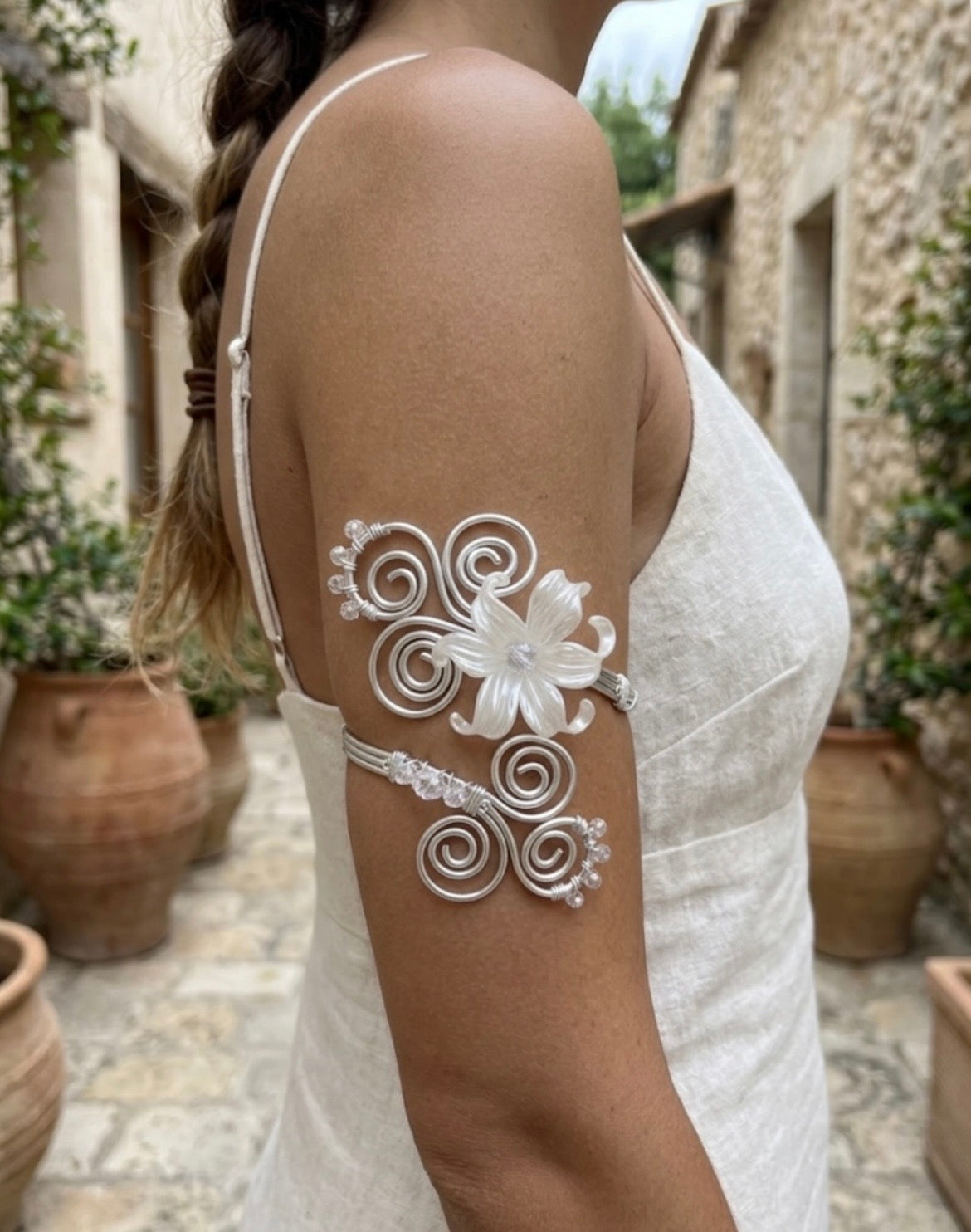 Bracelet de bras "Jasmin d'argent", ajustable inoxydable, arm cuff