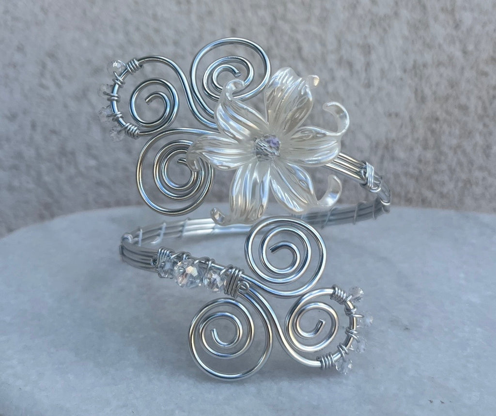 Bracelet de bras "Jasmin d'argent", ajustable inoxydable, arm cuff