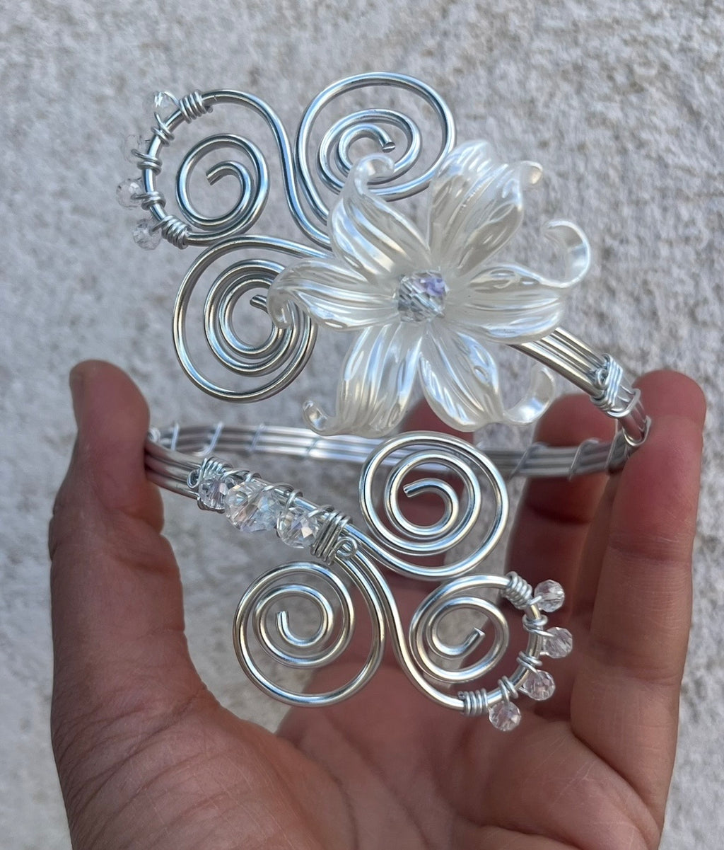 Bracelet de bras "Jasmin d'argent", ajustable inoxydable, arm cuff