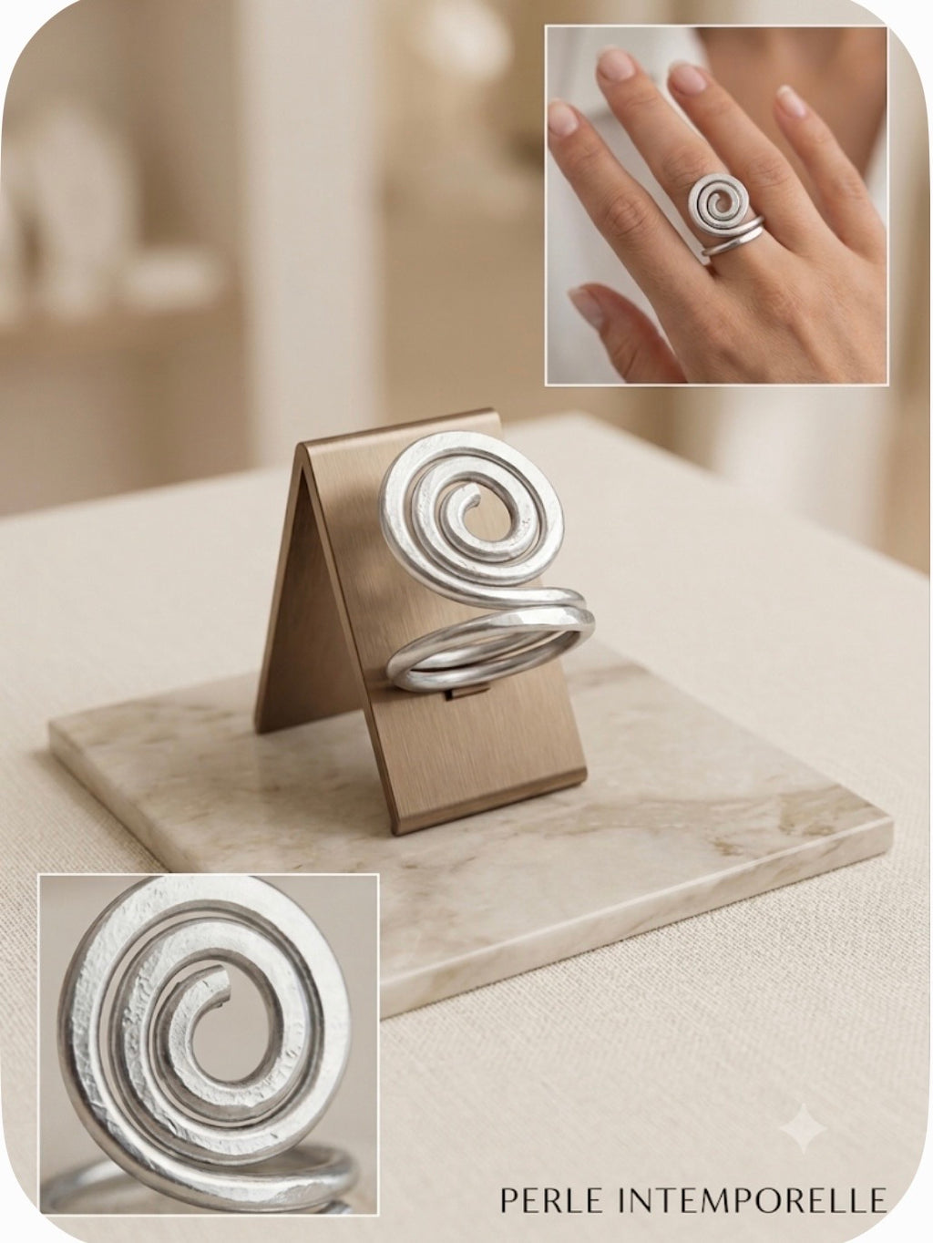 Bague ajustable boho , inoxydable, "Equilibre"