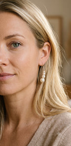 Boucles d'oreilles pendantes de mariée, inoxydables, perles nacrées, "Perla"