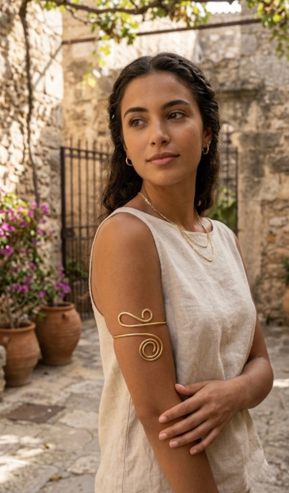 Bracelet de bras, armcuff en laiton ajustable style serpent égyptien "Naja",