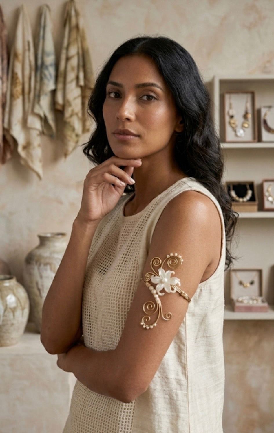 Bracelet de bras, armcuff, inoxydable, ajustable, "Fleur du Nil"