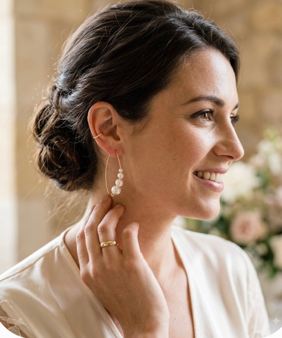 Boucles d'oreilles pendantes de mariée, inoxydables, perles nacrées, "Perla"