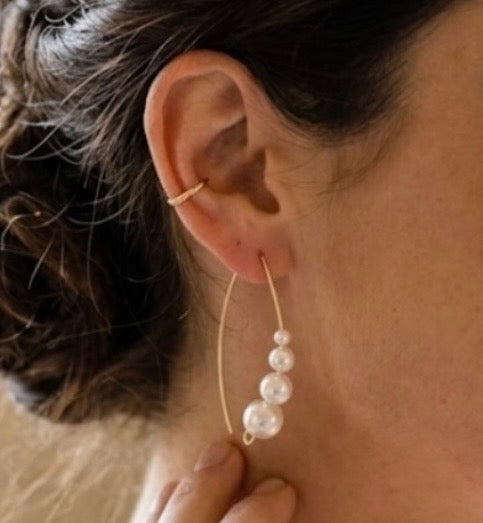 Boucles d'oreilles pendantes de mariée, inoxydables, perles nacrées, "Perla"